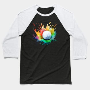 Golf Ball Watercolor Golfer Golfing Splash Graphic Artsy Baseball T-Shirt